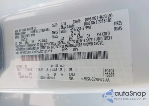 2017 Ford Escape Se из США, поврежденный, VIN 1FMCU0GD1HUC12061